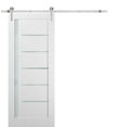 thumbnail image 1 of Sliding Barn Door 30 x 80 with Stainless Steel 6.6ft Hardware | Quadro 4088 White Silk with Frosted Opaque Glass | Top Mount Rail Hangers Sturdy Silver Set | Lite Wooden Solid Panel Interior Doors, 1 of 6