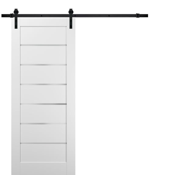 Sliding Barn Door 32 x 96 with Hardware | Quadro 4117 White Silk with Frosted Opaque Glass | Top Mount 6.6FT Rail Hangers Sturdy Set | Lite Wooden Solid Panel Interior Doors