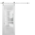 thumbnail image 1 of Sliding Barn Door 32 x 96 with Stainless Steel 6.6ft Hardware | Quadro 4002 White Silk with Frosted Opaque Glass | Top Mount Rail Hangers Sturdy Silver Set | Lite Wooden Solid Panel Interior Doors, 1 of 6