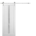 thumbnail image 1 of Sliding Barn Door 32 x 96 with Stainless Steel 6.6ft Hardware | Quadro 4112 White Silk with Frosted Opaque Glass | Top Mount Rail Hangers Sturdy Silver Set | Lite Wooden Solid Panel Interior Doors, 1 of 6