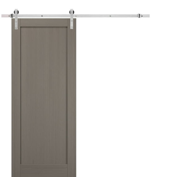 Sliding Barn Door 36 x 84 with Stainless Steel 6.6ft Hardware | Quadro 4111 Grey Ash | Top Mount Rail Hangers Sturdy Silver Set | Wooden Solid Panel Interior Doors