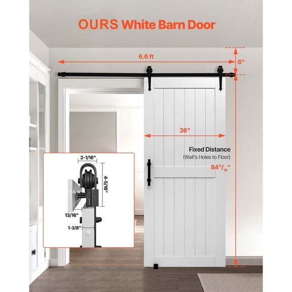 Sliding Barn Door,36x84",High-Strength MDF Panel,Barn Door with Hardware Kit,Water-Proof PVC Surface,Easy to Install,H-Frame,Smoothly&Quietly Sliding for Living Room,Bathroom