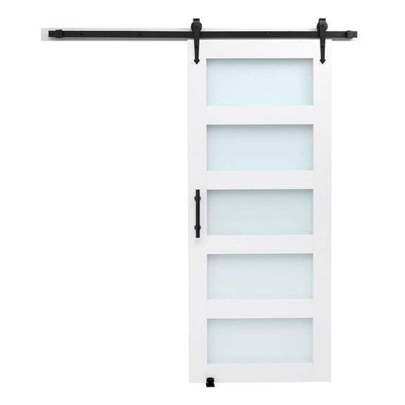 Sliding Barn Door 36x84 inch with Hardware Kit, Frosted Glass MDF Panel, Interior Door for Bathroom, Bedroom, Closet - White Finish