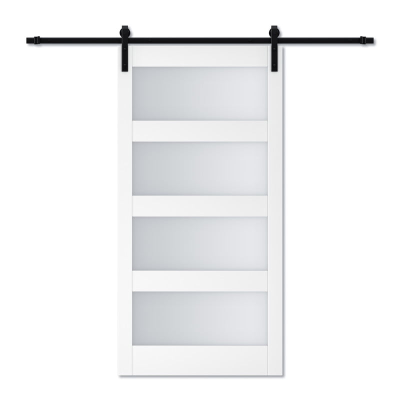 White 42" x 84" Frosted Glass Solid Core MDF Barn Door