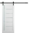 thumbnail image 1 of Sliding Barn Door 42 x 96 with Hardware | Quadro 4088 White Silk with Frosted Opaque Glass | Top Mount 8FT Rail Hangers Sturdy Set | Lite Wooden Solid Panel Interior Doors, 1 of 6