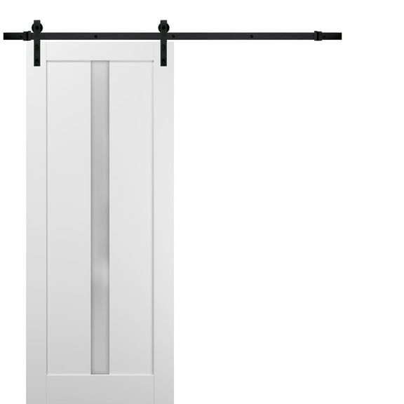 Sliding Barn Door 42 x 96 with Hardware | Quadro 4112 White Silk with Frosted Opaque Glass | Top Mount 8FT Rail Hangers Sturdy Set | Lite Wooden Solid Panel Interior Doors