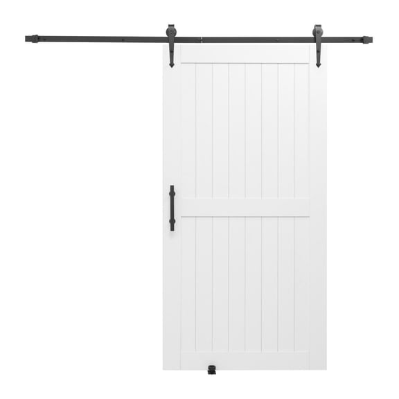 Sliding Barn Door 42x84 Inch with Hardware Kit, Waterproof PVC, MDF Panel, Living Room Bathroom Door, Easy Install, Smooth Quiet Sliding