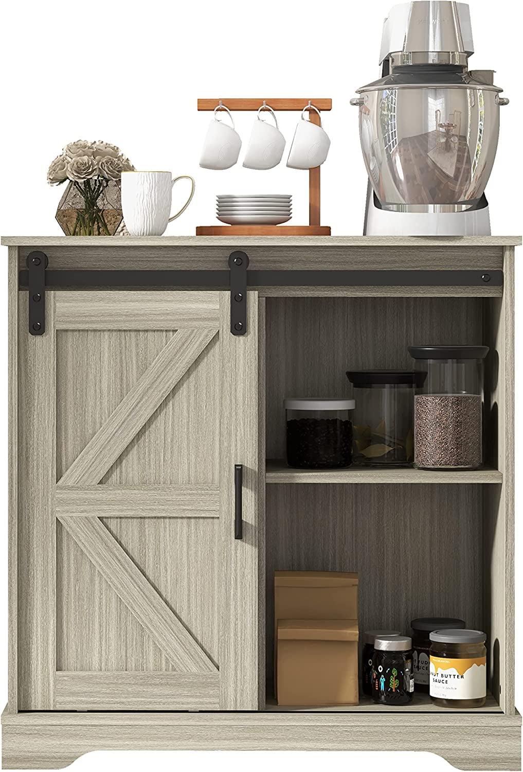 Sliding Barn Door Buffet Sideboard Storage Coffee Bar Kitchen