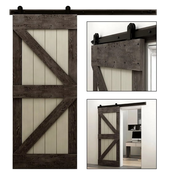 Sliding Barn Door Hardware Kit 122cm-610cm Rail System Industrial Track T Style Roller Hanger For Single Wood Door 4-13FT ,Easy to Install