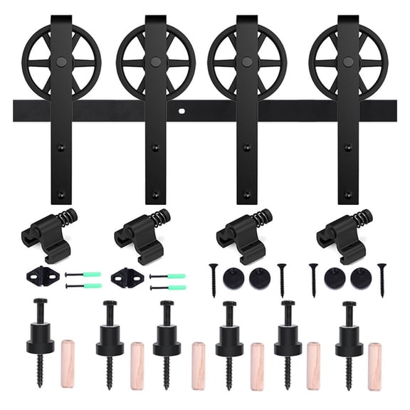 Sliding Barn Door Hardware Kit, Heavy Duty Smoothly And Quietly Easy To Install Fit Double Door Panel Big Wheel J Rollers Black ,Easy to Install