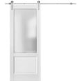 thumbnail image 1 of Sliding Barn Door with Hardware | Lucia 22 White Silk with Frosted Opaque Glass | Top Mount 6.6FT Rail Hangers Sturdy Set | Lite Wooden Solid Panel Interior Doors-18" x 80"-Frosted Glass-Silver Rail, 1 of 6