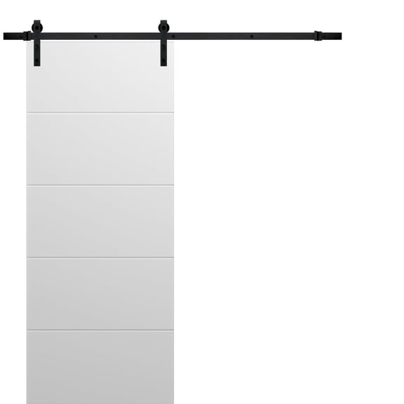 Sliding Barn Door with Hardware | Planum 0770 Painted White Matte | 6.6FT Rail Hangers Sturdy Set | Modern Solid Panel Interior Doors-36" x 80"-Black Rail