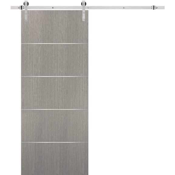 Sliding Barn Door with Stainless Steel 6.6ft Hardware | Planum 0020 Grey Oak | Rail Hangers Sturdy Silver Set | Modern Solid Panel Interior Doors-28" x 80"-Silver Rail