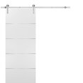 thumbnail image 1 of Sliding Barn Door with Stainless Steel 6.6ft Hardware | Planum 0020 White Silk | Rail Hangers Sturdy Silver Set | Modern Solid Panel Interior Doors-28" x 80"-Silver Rail, 1 of 6