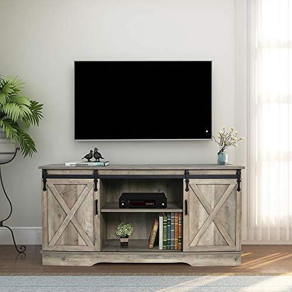 Sliding Barn Door TV Stand，58 Inch Table，Wood Universal Stand，Living