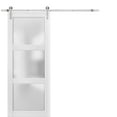 thumbnail image 1 of Sliding Barn Door with Hardware | Lucia 2552 White Silk with Frosted Glass | 6.6FT Rail Hangers Sturdy Set | Lite Wooden Solid Panel Interior Doors, 1 of 6
