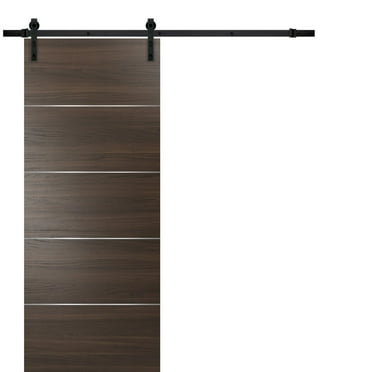 Sliding Barn Door with Hardware | Planum 0020 Chocolate Ash | 6.6FT Rail Hangers Sturdy Set | Modern Solid Panel Interior Doors-36" x 96"-Black Rail
