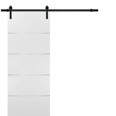 Sliding Barn Door with Hardware | Planum 0020 White Silk | 6.6FT Rail Hangers Sturdy Set | Modern Solid Panel Interior Doors-36" x 96"-Black Rail