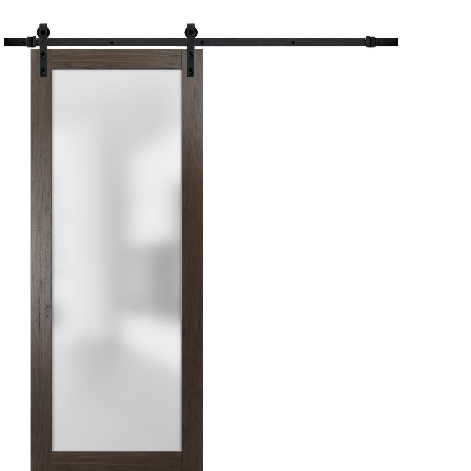 Modern Brown MDF Barn Door with Frosted Glass Panel, 36 x 80