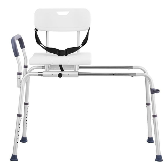 Sliding Tub Transfer Bench Shower Chair - Cut-Out Seat, Adjustable Height, Reversible Backrest - for Seniors & Disabled