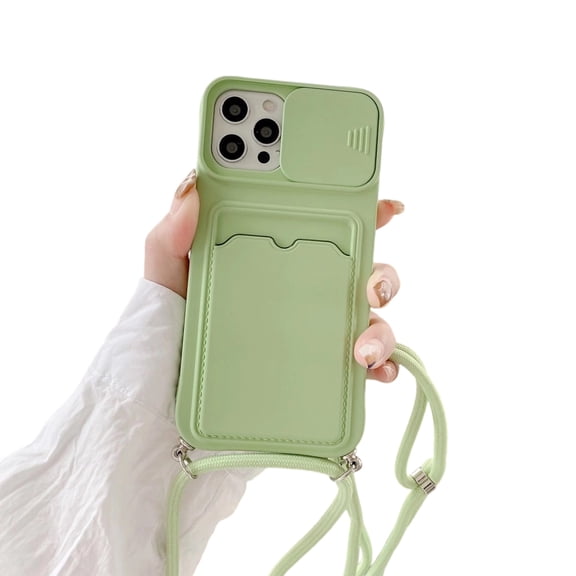 Sliding Camera Shield for Phone 15 Phone Case With Wear Resistant Card Holder And Convertible Neck Shoulder Strap