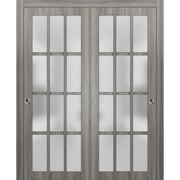 Sliding Closet 12 Lites Bypass Doors | Felicia 3312 Ginger Ash | Sturdy Rails Moldings Trims Hardware Set | Wood Solid Bedroom Wardrobe Doors -36" x 84" (2* 18x84)
