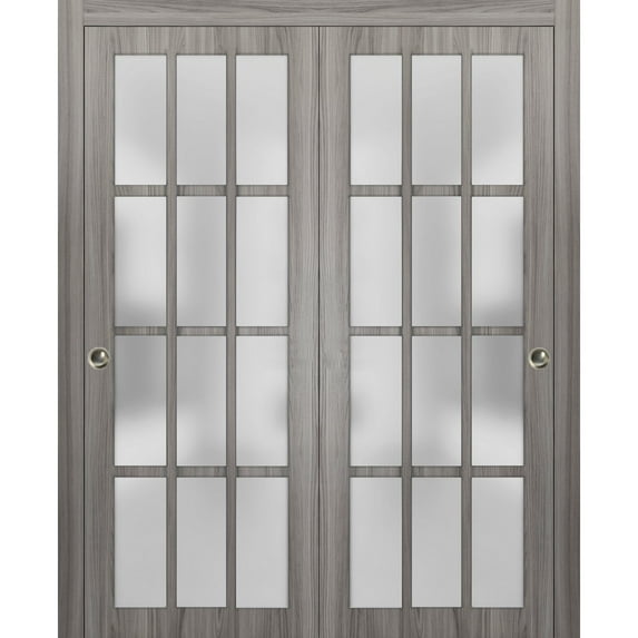 Sliding Closet 12 Lites Bypass Doors | Felicia 3312 Ginger Ash | Sturdy Rails Moldings Trims Hardware Set | Wood Solid Bedroom Wardrobe Doors -36" x 84" (2* 18x84)