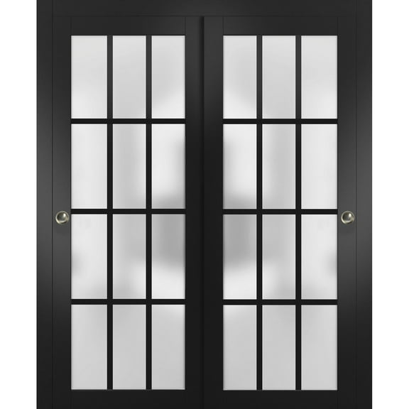 Sliding Closet 12 Lites Bypass Doors | Felicia 3312 | Sturdy Rails Moldings Trims Hardware Set | Wood Solid Bedroom Wardrobe Doors -36" x 84" (2* 18x84)