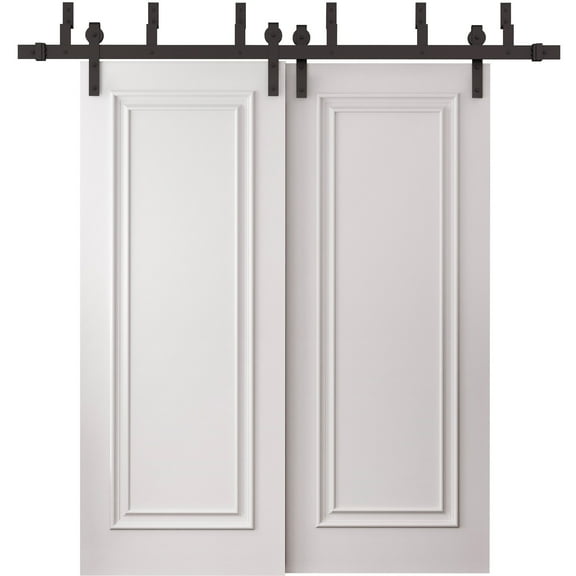 Sliding Closet Barn Bypass Doors 36 x 80 inches | CLASSIC 1189 White Enamel | 6.6ft Rails Hardware Set | Wood Solid Bedroom Wardrobe Doors