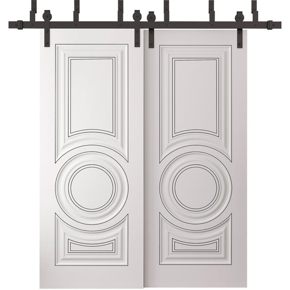 Sliding Closet Barn Bypass Doors 36 x 80 inches | CLASSIC 5589 White Enamel | 6.6ft Rails Hardware Set | Wood Solid Bedroom Wardrobe Doors