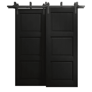 Sliding Closet Barn Bypass Doors 36 x 80 inches | Ego 5010 Painted Black Oak | Modern 6.6ft Rails Hardware Set | Wood Solid Bedroom Wardrobe Doors