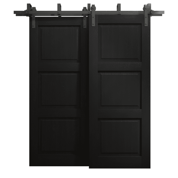 Sliding Closet Barn Bypass Doors 36 x 80 inches | Ego 5010 Painted Black Oak | Modern 6.6ft Rails Hardware Set | Wood Solid Bedroom Wardrobe Doors