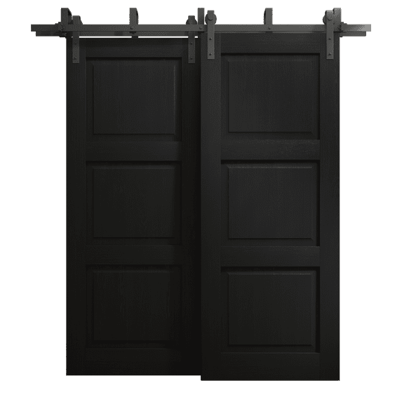 Sliding Closet Barn Bypass Doors 36 x 80 inches | Ego 5010 Painted Black Oak | Modern 6.6ft Rails Hardware Set | Wood Solid Bedroom Wardrobe Doors
