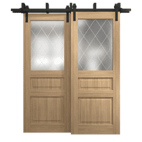 Sliding Closet Barn Bypass Doors 36 x 80 inches | Ego 5011 Natural Oak | Modern 6.6ft Rails Hardware Set | Wood Solid Bedroom Wardrobe Doors