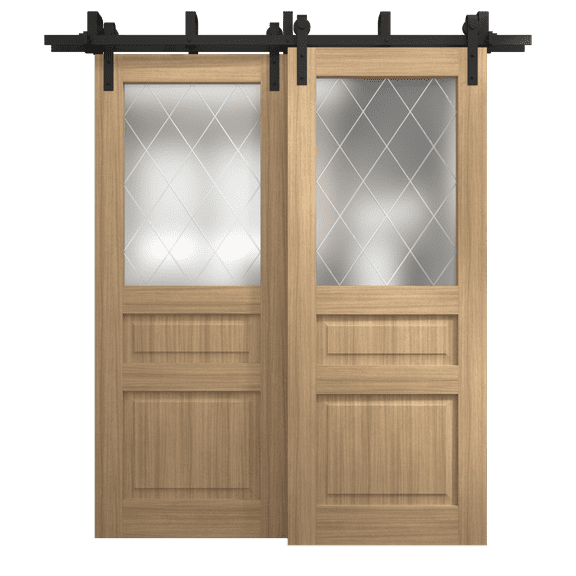 Sliding Closet Barn Bypass Doors 36 x 80 inches | Ego 5011 Natural Oak | Modern 6.6ft Rails Hardware Set | Wood Solid Bedroom Wardrobe Doors