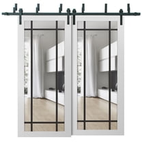 Sliding Closet Barn Bypass Doors 36 x 80 inches | Lucia 2266 White Silk Clear Glass | Sturdy 6.6ft Rails Hardware Set | Wood Solid Bedroom Wardrobe Doors