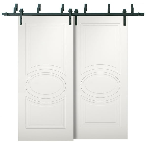 Sliding Closet Barn Bypass Doors 36 x 80 inches / Mela 7001 Matte White / Modern 6.6ft Rails Hardware Set / Wood Solid Bedroom Wardrobe Doors