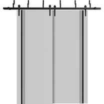 Sliding Closet Barn Bypass Doors 36 x 80 inches | Planum 0011 Grey Matte with Frosted Glass | Sturdy 6.6ft Rails Hardware Set | Wood Solid Bedroom Wardrobe Doors