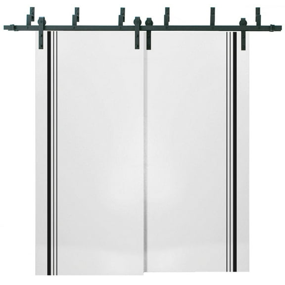 Sliding Closet Barn Bypass Doors 36 x 80 inches | Planum 0011 White Silk with Frosted Glass | Sturdy 6.6ft Rails Hardware Set | Wood Solid Bedroom Wardrobe Doors