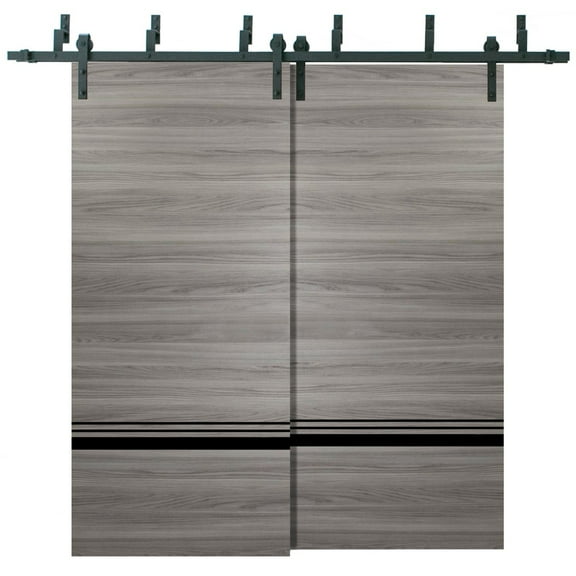 Sliding Closet Barn Bypass Doors 36 x 80 inches | Planum 0012 Grey Matte with Frosted Glass | Sturdy 6.6ft Rails Hardware Set | Wood Solid Bedroom Wardrobe Doors