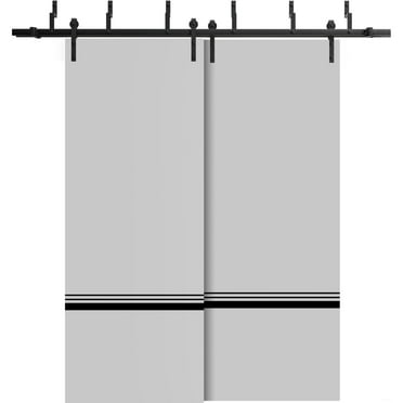 Sliding Closet Barn Bypass Doors 36 x 80 inches | Planum 0012 Grey Matte with Frosted Glass | Sturdy 6.6ft Rails Hardware Set | Wood Solid Bedroom Wardrobe Doors