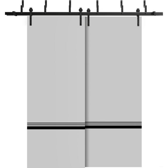 Sliding Closet Barn Bypass Doors 36 x 80 inches | Planum 0012 Grey Matte with Frosted Glass | Sturdy 6.6ft Rails Hardware Set | Wood Solid Bedroom Wardrobe Doors
