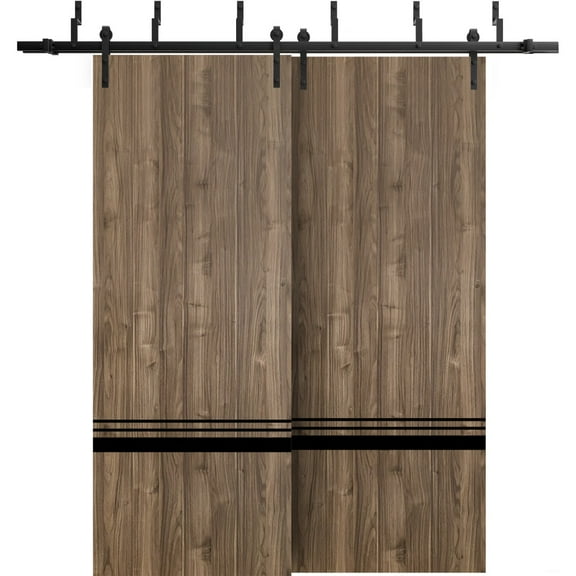 Sliding Closet Barn Bypass Doors 36 x 80 inches | Planum 0012 Walnut with Frosted Glass | Sturdy 6.6ft Rails Hardware Set | Wood Solid Bedroom Wardrobe Doors