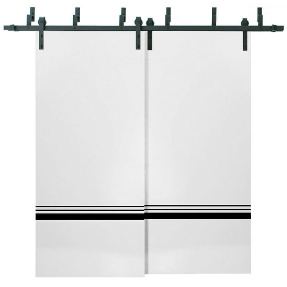 Sliding Closet Barn Bypass Doors 36 x 80 inches | Planum 0012 White Silk with Frosted Glass | Sturdy 6.6ft Rails Hardware Set | Wood Solid Bedroom Wardrobe Doors
