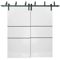 Sliding Closet Barn Bypass Doors 36 x 80 inches | Planum 0014 White Silk with Frosted Glass | Sturdy 6.6ft Rails Hardware Set | Wood Solid Bedroom Wardrobe Doors