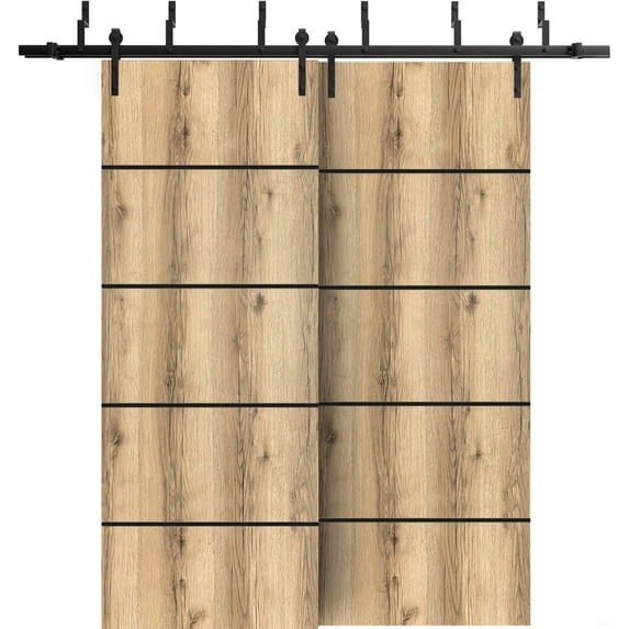 Sliding Closet Barn Bypass Doors 36 x 80 inches | Planum 0015 Oak with Frosted Glass | Sturdy 6.6ft Rails Hardware Set | Wood Solid Bedroom Wardrobe Doors