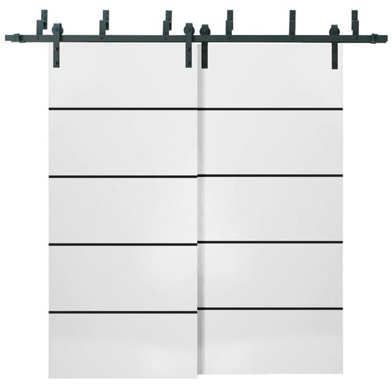 Sliding Closet Barn Bypass Doors 36 x 80 inches | Planum 0015 White Silk with Frosted Glass | Sturdy 6.6ft Rails Hardware Set | Wood Solid Bedroom Wardrobe Doors