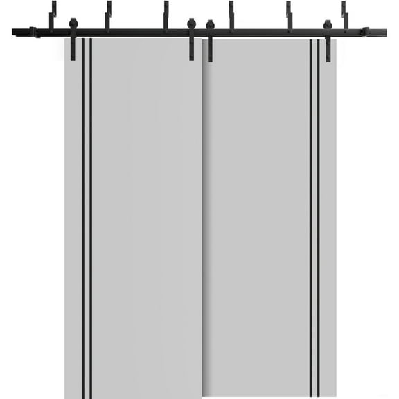 Sliding Closet Barn Bypass Doors 36 x 80 inches | Planum 0016 Grey Matte with Frosted Glass | Sturdy 6.6ft Rails Hardware Set | Wood Solid Bedroom Wardrobe Doors