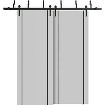 Sliding Closet Barn Bypass Doors 36 x 80 inches | Planum 0016 Grey Matte with Frosted Glass | Sturdy 6.6ft Rails Hardware Set | Wood Solid Bedroom Wardrobe Doors