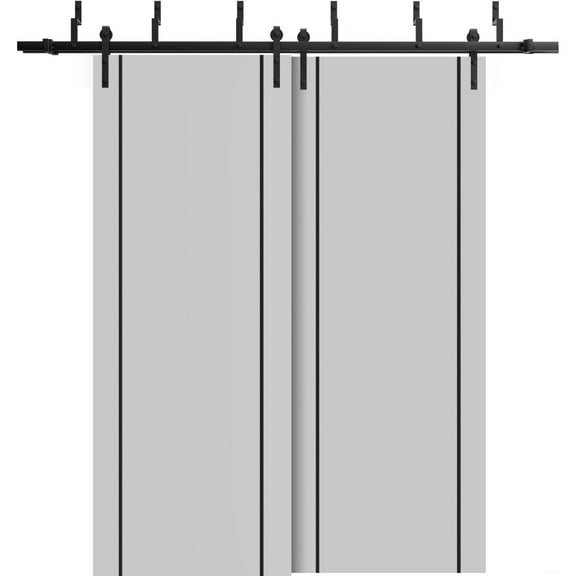 Sliding Closet Barn Bypass Doors 36 x 80 inches | Planum 0016 Grey Matte with Frosted Glass | Sturdy 6.6ft Rails Hardware Set | Wood Solid Bedroom Wardrobe Doors